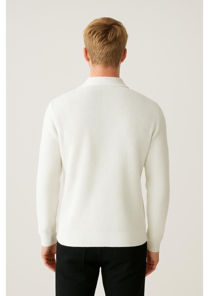 Erkek Tam Kalıp Düz Renk Polo Yaka Fermuarlı Uzun Kollu Triko Kazak - LP903 fiyatları