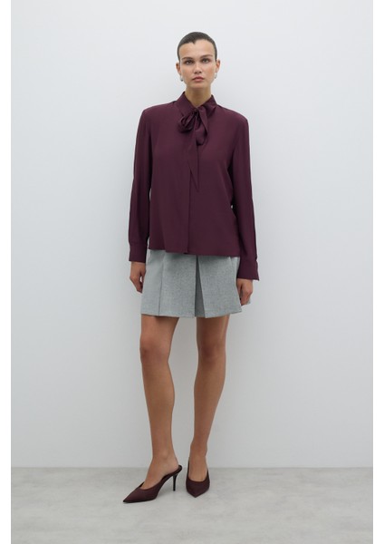 Yakası Fular Detaylı Gömlek Bordo K2613523_008 modelleri