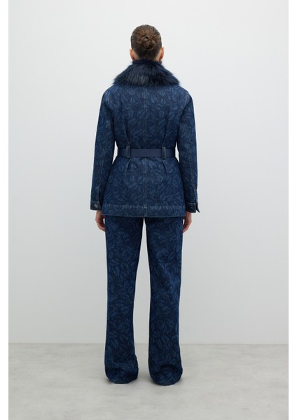 Çıkarılabilir Kürk Yakalı Beli Kemerli Ceket Indigo K2616007_043 fiyatları