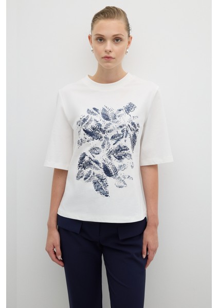 Baskılı Kısa Kol T-Shirt Ekru K2623840_049