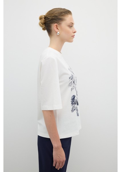 Baskılı Kısa Kol T-Shirt Ekru K2623840_049 modelleri