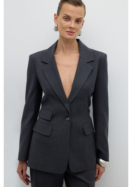 Tek Düğmeli Yün Blazer Ceket Koyu Gri K2616021_058