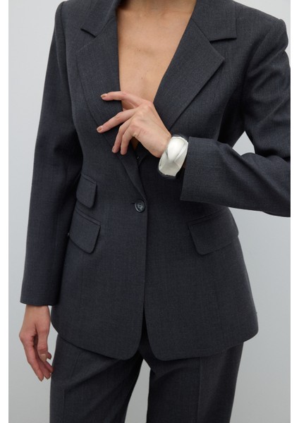 Tek Düğmeli Yün Blazer Ceket Koyu Gri K2616021_058 modelleri