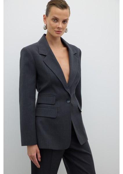 Tek Düğmeli Yün Blazer Ceket Koyu Gri K2616021_058 fırsatları