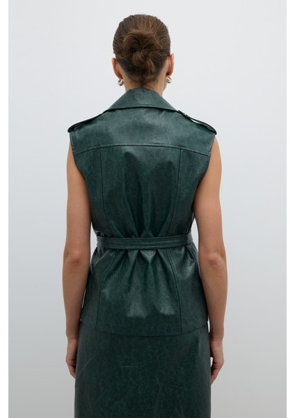 Çıkarılabilir Kemer ve Çıtçıt Detaylı Kruvaze Yelek Yeşil K2617011_012 fiyatları