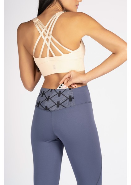 Gri Yüksek Bel Arka Cepli Toprlayıcı Kadın Spor Taytı