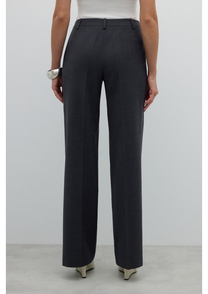 Düz Paça Yün Pantolon Koyu Gri K2612043_058 fiyatları