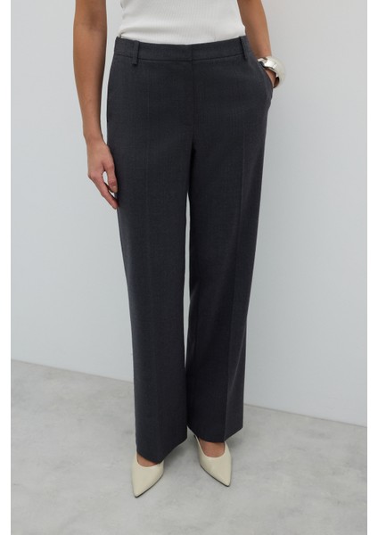 Düz Paça Yün Pantolon Koyu Gri K2612043_058 indirimleri