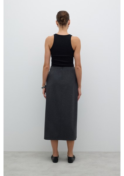 Kruvaze Görünümlü Süs Tokalı Midi Boy Etek Antrasit K2625002_046 fiyatları