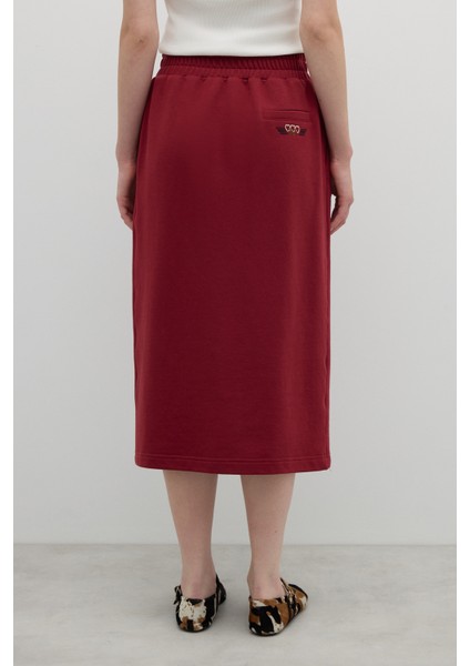 Önden Yırtmaçlı Nakış Detaylı Tek Pilili Midi Boy Etek Bordo K2625003_008 fiyatları