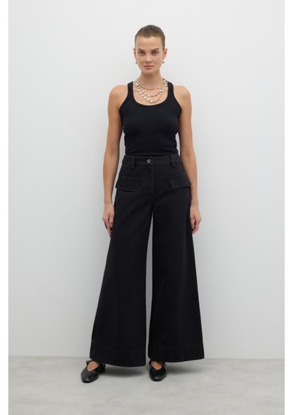 Süs Cepli Geniş Paça Denim Siyah K2612035_001