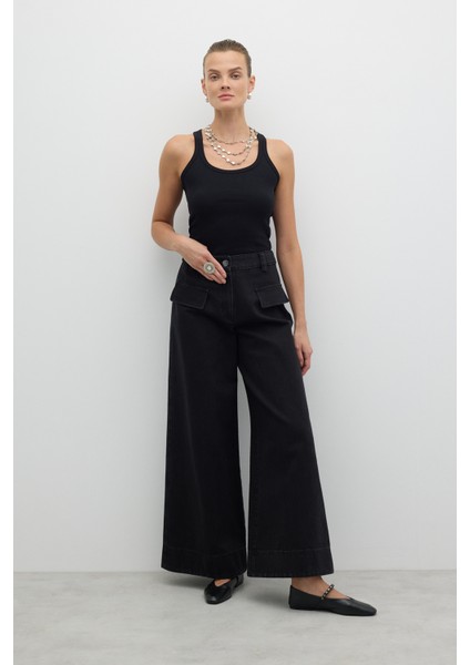 Süs Cepli Geniş Paça Denim Siyah K2612035_001 fırsatları