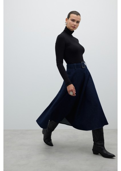 Beli Kemerli Denim Kloş Midi Boy Etek Lacivert K2615019_015 indirimleri