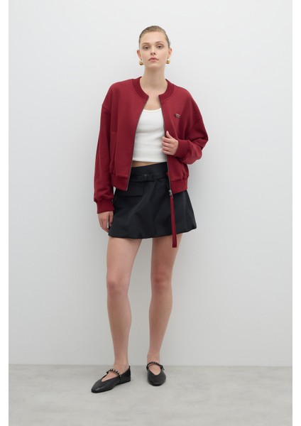 Nakışlı Önden Fermuarlı Bomber Bordo K2623825_008 modelleri