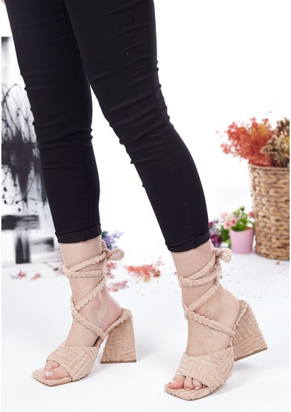 Günlük Kadın Havlu Sadalet Terlik Bilekten Bağcıklı Esnek Yumuşak Yüksek Topuklu Ayakkabı 132 fiyatları