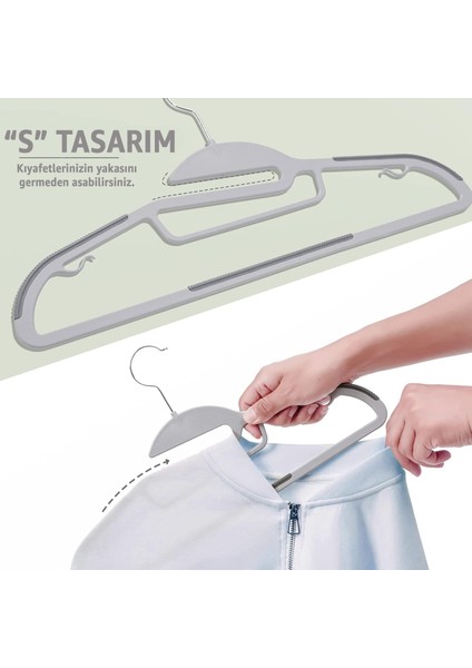 10’lu Plastik Askı Seti – 360° Döner Kanca, Kaymaz Tpr Yüzey, S-Kesitli Dayanıklı Tasarım – Pantolon, Gömlek, Ceket ve Aksesuarlar Için Pratik Dolap Düzenleyici