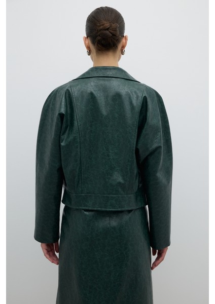 Fermuar ve Çıtçıt Detaylı Kruvaze Ceket Yeşil K2616002_012 fiyatları