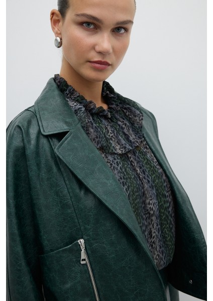 Fermuar ve Çıtçıt Detaylı Kruvaze Ceket Yeşil K2616002_012 modelleri