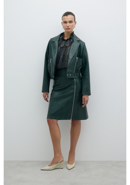 Fermuar ve Çıtçıt Detaylı Kruvaze Ceket Yeşil K2616002_012 fırsatları