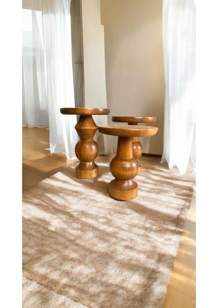 Masif Ahşap Mantar Sehpa – 3’lü Tik Ağacı Renk Doğal Zigon Sehpa ve Fiskos Seti fiyatları