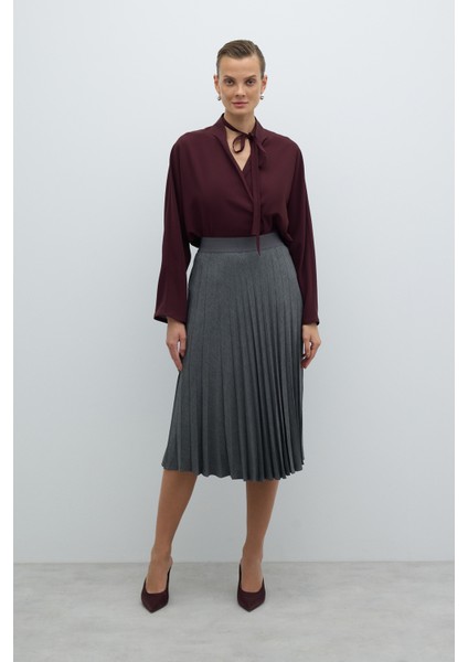 Beli Lastikli Plisoley Midi Boy Etek Gri K2615040_004