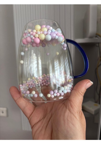 Renkli Toplu Çift Çidarlı Kulpları Renkli Uzun Oval Bardak