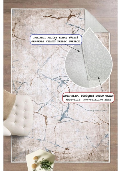 Dijital Baskılı Dekoratif Kaymaz Taban Yıkanabilir Mermer Desen Halı Salon Halısı Yolluk