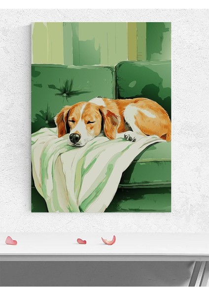 Cozy Nap, Rahat Uyuyan Köpek Dijital Sanat Poster - Afiş - Dekoratif Duvar Poster