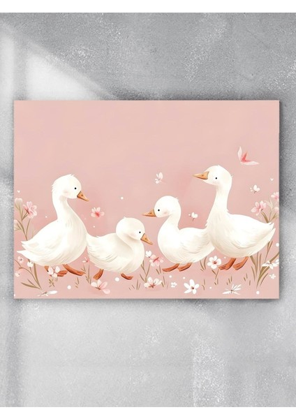 Ördek Yavrusu Rüyası Kız Bebek Odası Poster, Afiş, Kreş Çocuk Odası Dekorasyon, Yenidoğan Hediye