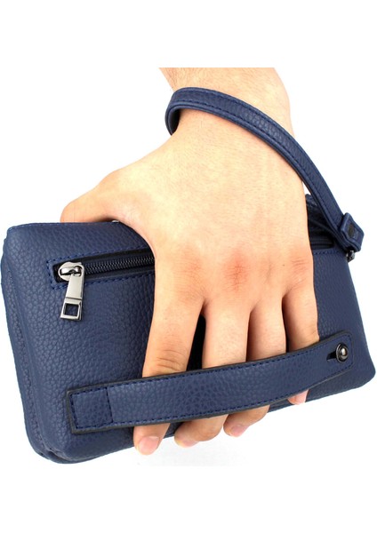 Erkek Lacivert Çok Bölmeli Bileklik Kemerli El Bantlı Portföy Çanta El Çantası fiyatları