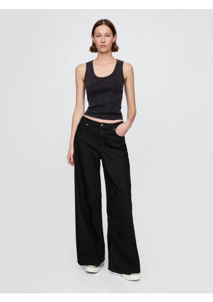 Kadın Siyah Mid Rise Ultrasoft Baggy Jean Pantolon