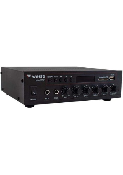Westa WM-750U 80 Watt 100V-70V Mini 4-16 Ohm USB-SD-Bluetooth 2 Mikrofon Girişli Trafolu Anfi
