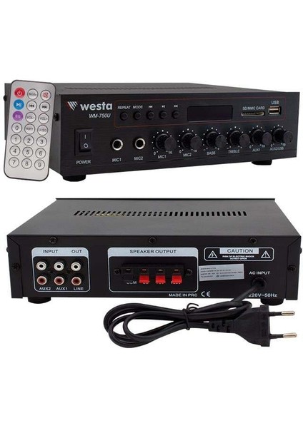 Westa WM-750U 80 Watt 100V-70V Mini 4-16 Ohm USB-SD-Bluetooth 2 Mikrofon Girişli Trafolu Anfi modelleri
