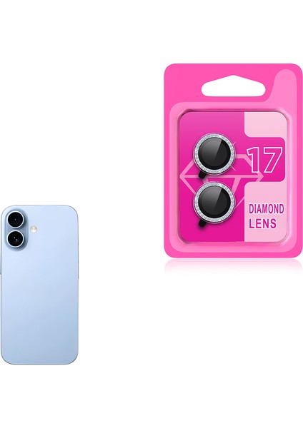 iPhone 17 Cl-06 Renkli Taşlı Kamera Lens Koruyucu Açık Mavi