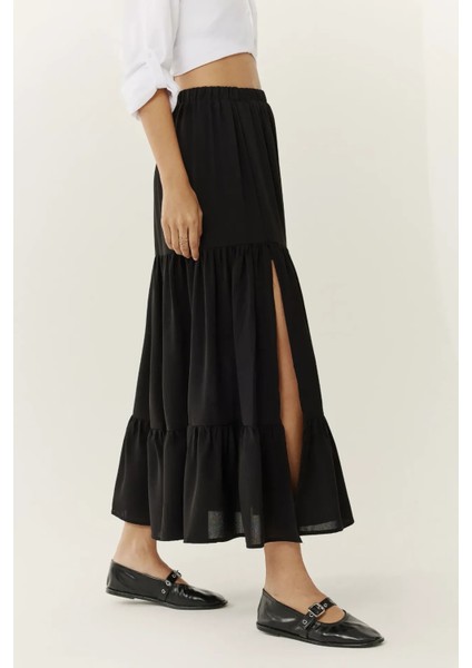 Kadın Yüksek Bel Yırtmaçlı Maxi Etek Black modelleri