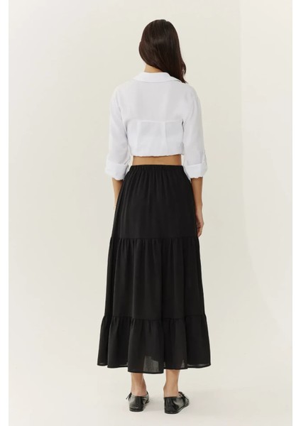 Kadın Yüksek Bel Yırtmaçlı Maxi Etek Black indirimleri