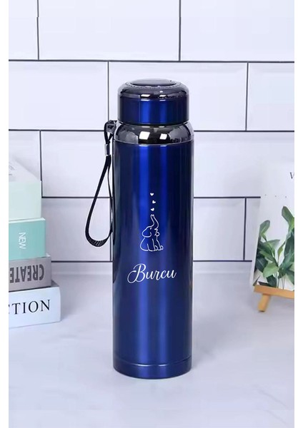 1 Litre Paslanmaz Çelik Fil Baskılı Termos 12 Saat Sıcak Soğuk Tutma Dayanıklı Yapı