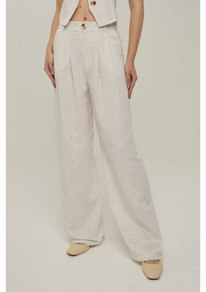 Kadın Keten Görünümlü Palazzo Pantolon Natural fiyatları