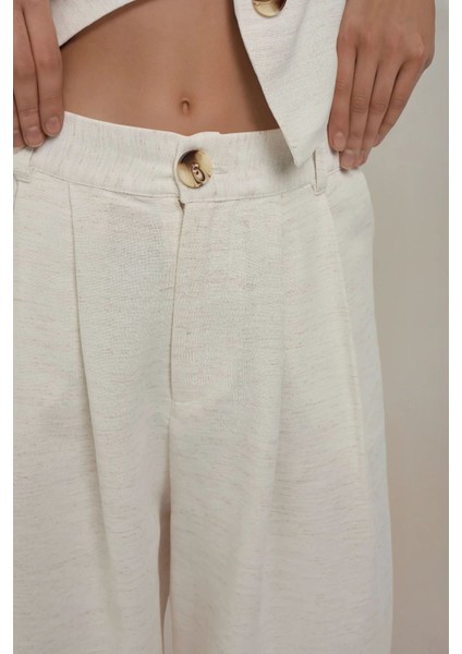 Kadın Keten Görünümlü Palazzo Pantolon Natural fırsatları