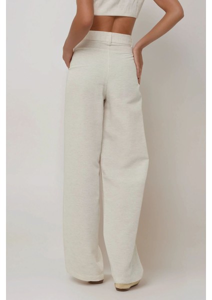Kadın Keten Görünümlü Palazzo Pantolon Natural indirimleri