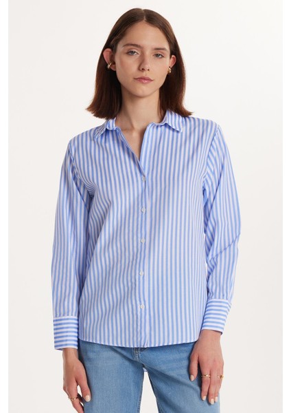 Kadın Slim Fit Dar Kesim Uzun Kollu Çizgili Gömlek
