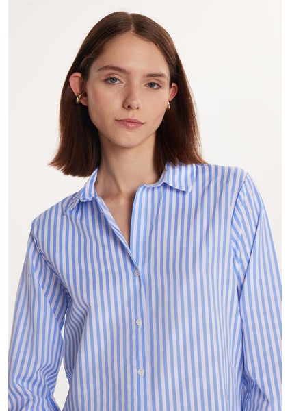 Kadın Slim Fit Dar Kesim Uzun Kollu Çizgili Gömlek fiyatları