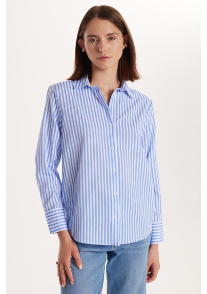 Kadın Slim Fit Dar Kesim Uzun Kollu Çizgili Gömlek fırsatları