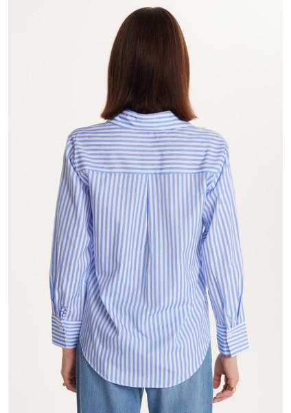 Kadın Slim Fit Dar Kesim Uzun Kollu Çizgili Gömlek indirimleri