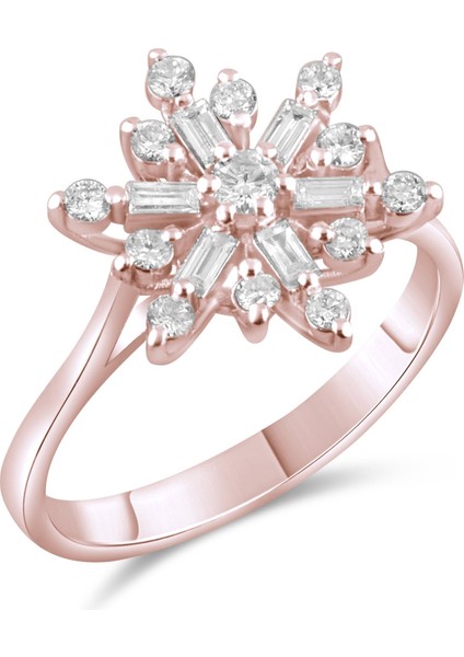 0.49 Karat Pırlanta Yüzük, Kar Tanesi Figürlü, Gerçek Pırlanta, Sertifikalı Mücevher