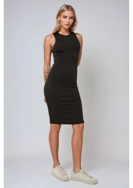 Kadın Halter Yaka Fitilli Mini Bodycon Örme Elbise Black modelleri