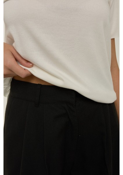 Kadın Wide Leg Pileli Pantolon Black indirimleri