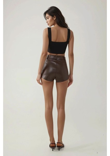 Kadın Suni Deri Hot Şort Brown fiyatları