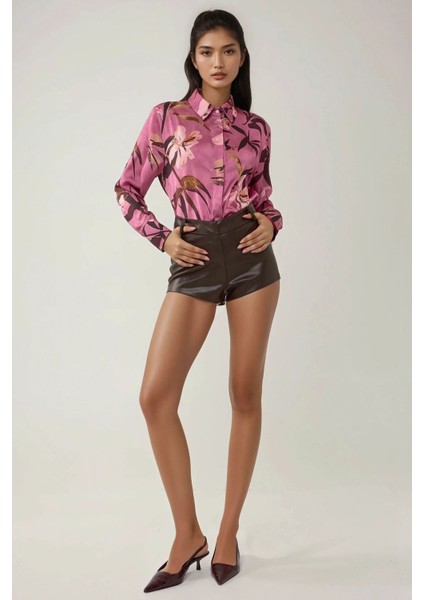 Kadın Suni Deri Hot Şort Brown indirimleri