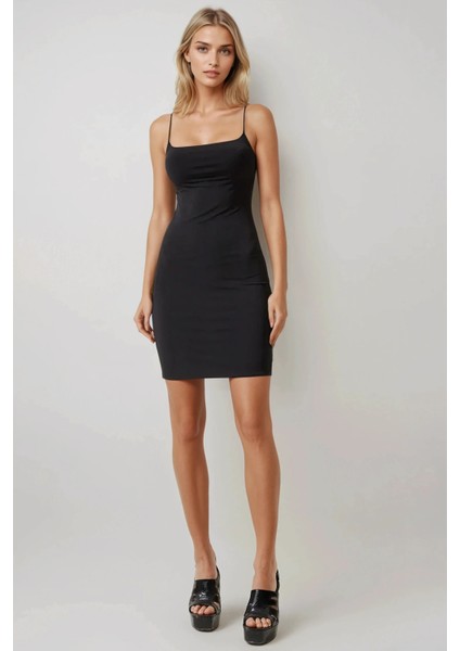 Kadın Kare Yaka Bodycon Sandy Mini Elbise Black fiyatları